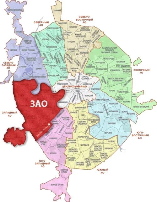 Карта Юго-Западного административного округа Москвы